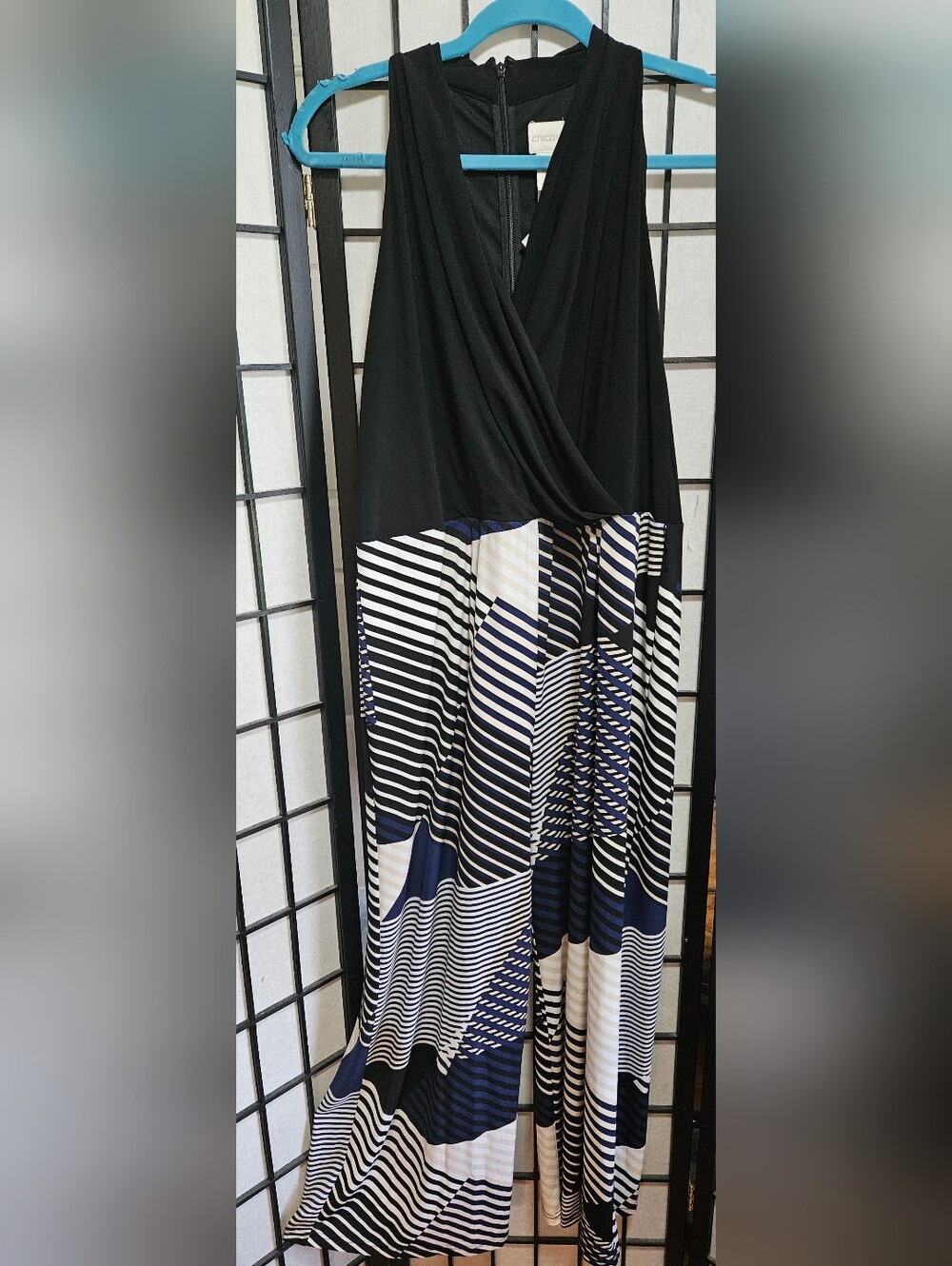 Chico's 3P XL/16 Black, Blue, Ivory Geometric Wide-Leg Jumpsuit